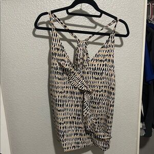 New York & Company White Cream Tank Top with Tie Front and Asymmetrical Style